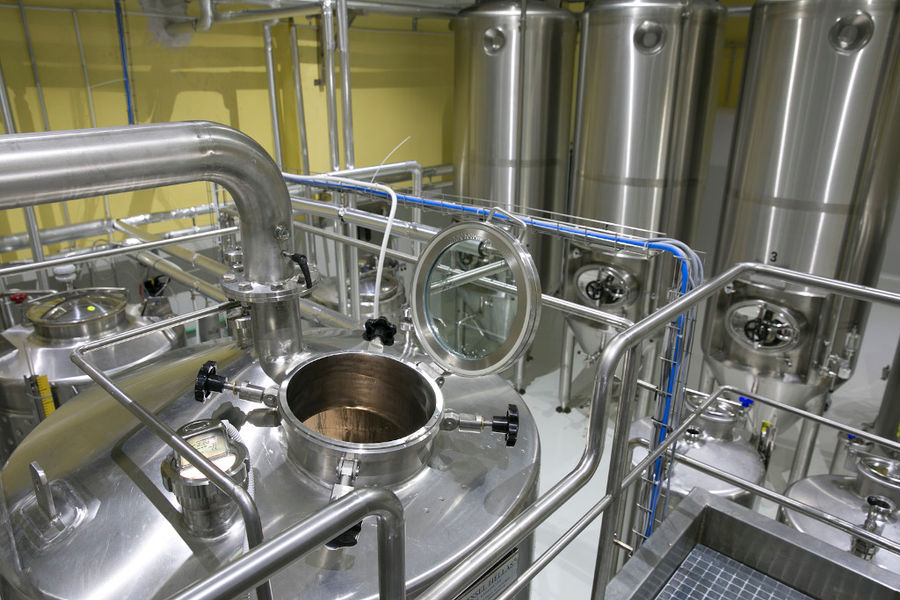 view of the top of beer brewing machine at 'Sknipa' plant